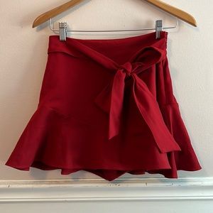 Zara XS X Small red mini skirt with hidden shorts tie waist HOLIDAYS